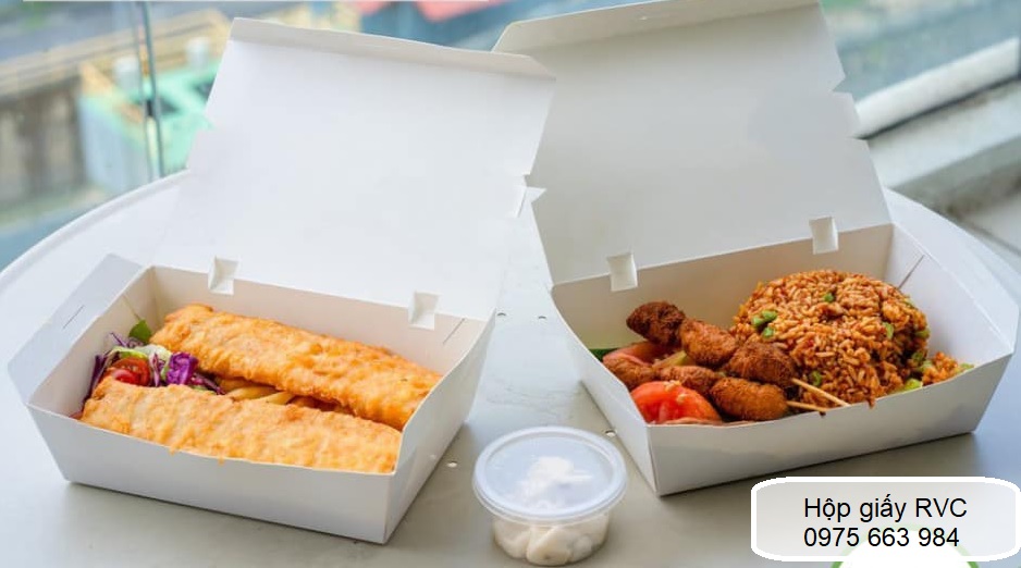 Hộp giấy trắng đựng cơm