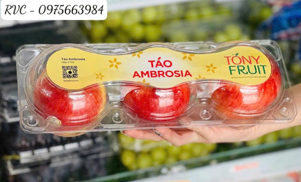 Hộp nhựa đựng 3 trái táo, cam